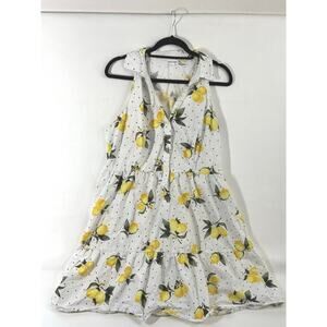Womens Size XL Lemon Print Dress Button Front Cotton Polka Dot Sundress